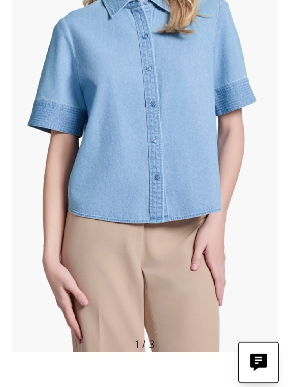 Jones New York Light Blue Short Sleeve Denim Shirt Size Petite Large